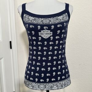Harley Davidson Womens Tank Top Large Blue Paisley Print Las Vegas Nevada